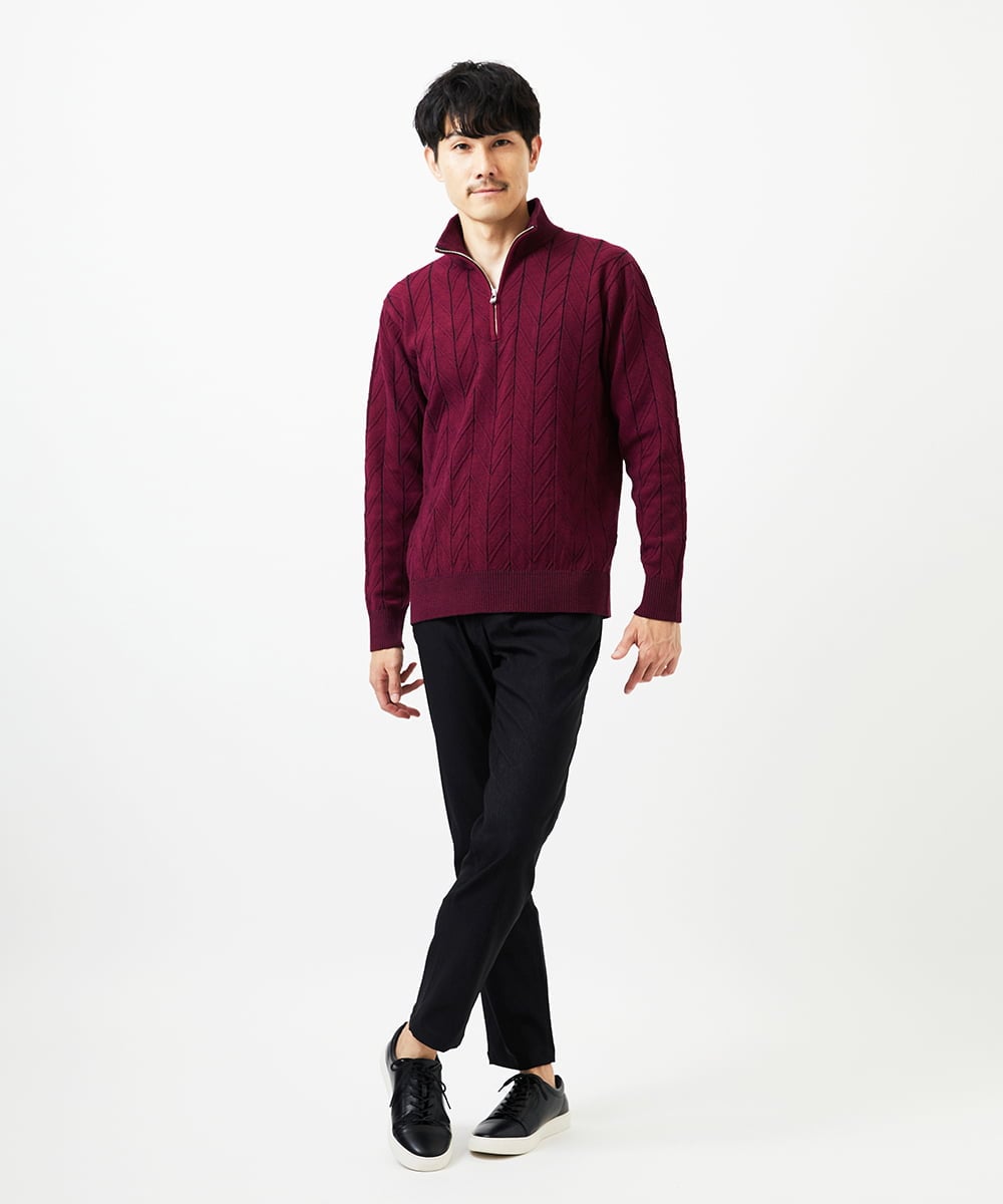 MKFAD62110 MK MICHEL KLEIN HOMME(MKミッシェルクランオム) 【洗える/リサイクル糸使用】ハーフジップニット / ミックスヘリンボン パープル