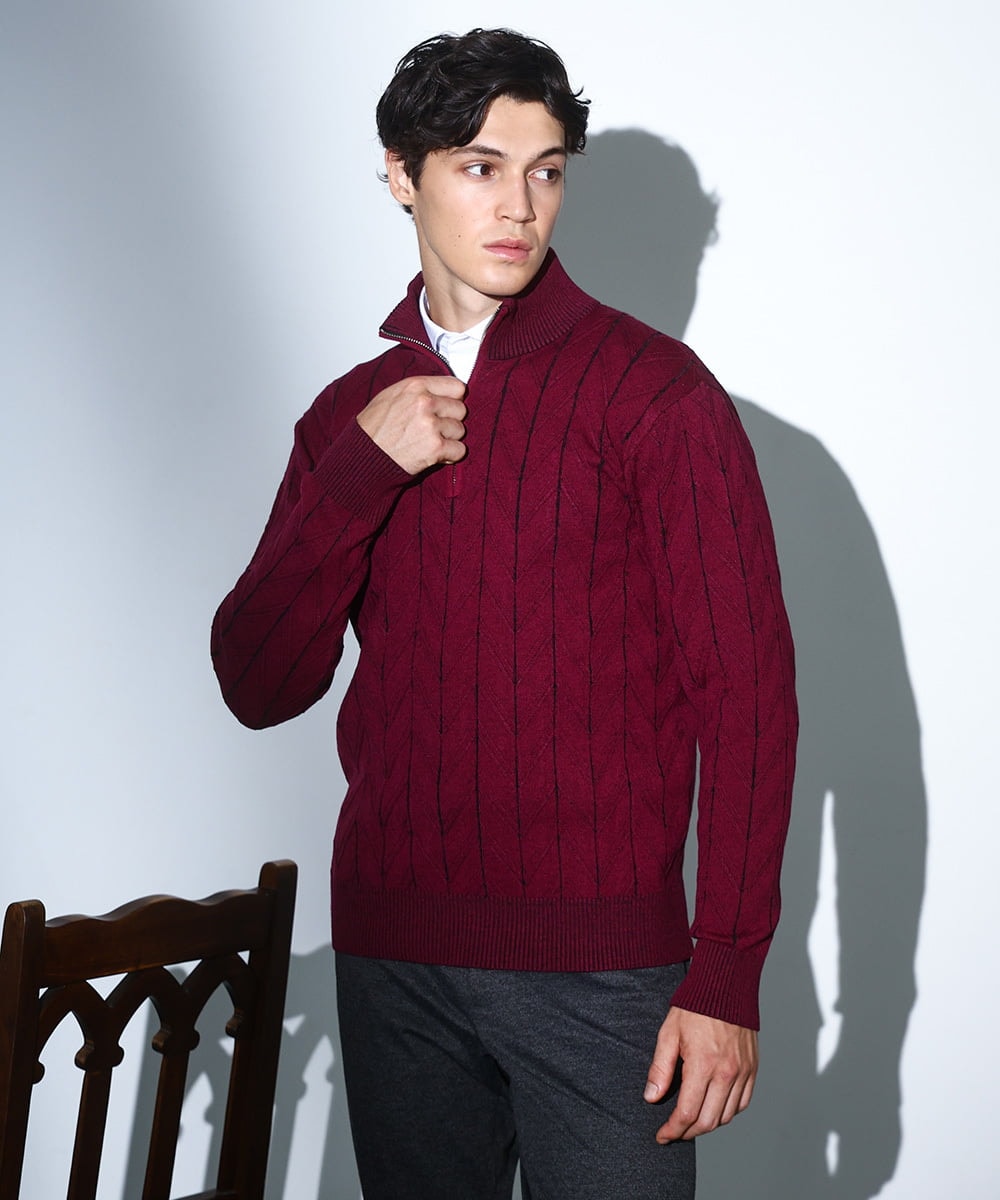 MKFAD62110 MK MICHEL KLEIN HOMME(MKミッシェルクランオム) 【洗える/リサイクル糸使用】ハーフジップニット / ミックスヘリンボン パープル