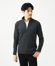 MKFAD62110 MK MICHEL KLEIN HOMME(MKミッシェルクランオム) 【洗える/リサイクル糸使用】ハーフジップニット / ミックスヘリンボン ダークグレー