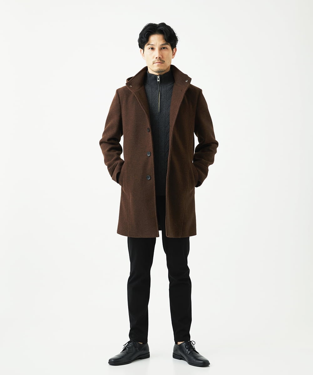 MKFAD62110 MK MICHEL KLEIN HOMME(MKミッシェルクランオム) 【洗える/リサイクル糸使用】ハーフジップニット / ミックスヘリンボン ダークグレー