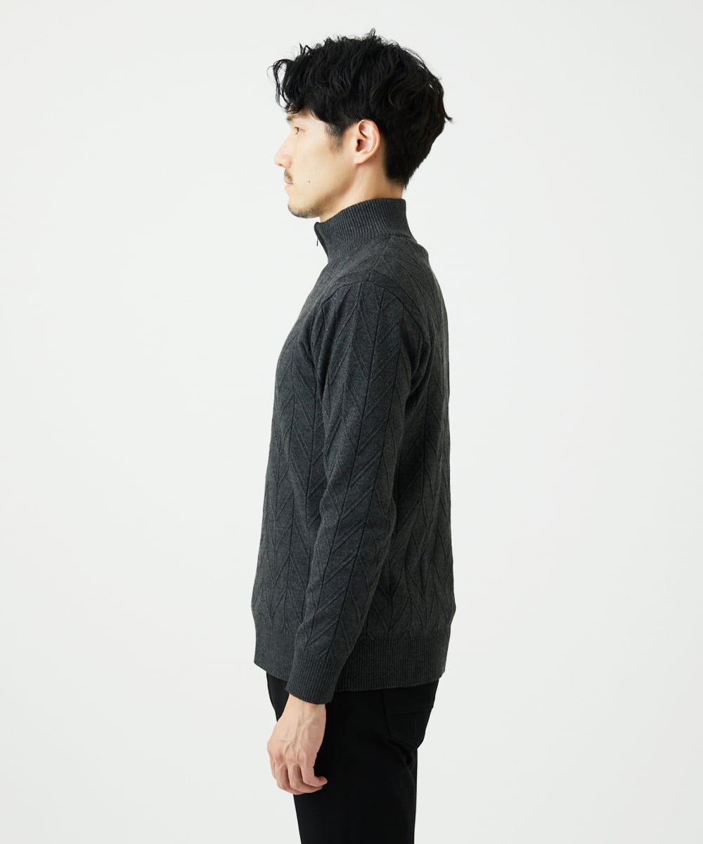 MKFAD62110 MK MICHEL KLEIN HOMME(MKミッシェルクランオム) 【洗える/リサイクル糸使用】ハーフジップニット / ミックスヘリンボン ダークグレー