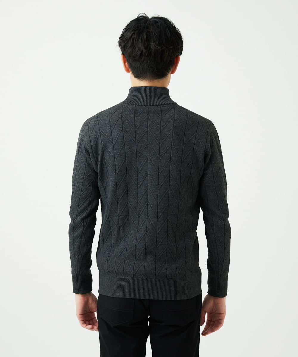 MKFAD62110 MK MICHEL KLEIN HOMME(MKミッシェルクランオム) 【洗える/リサイクル糸使用】ハーフジップニット / ミックスヘリンボン ダークグレー