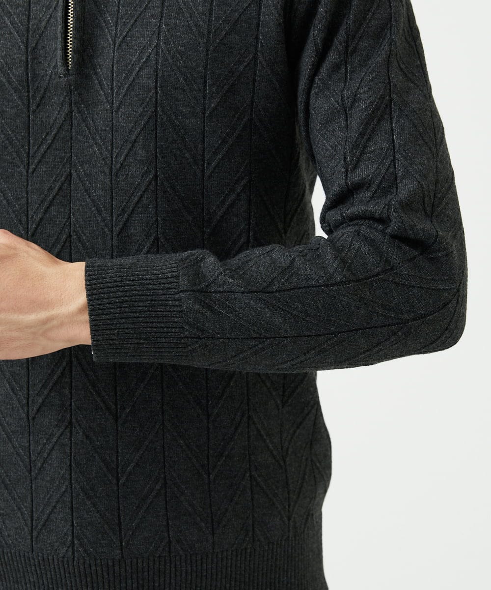 MKFAD62110 MK MICHEL KLEIN HOMME(MKミッシェルクランオム) 【洗える/リサイクル糸使用】ハーフジップニット / ミックスヘリンボン ダークグレー