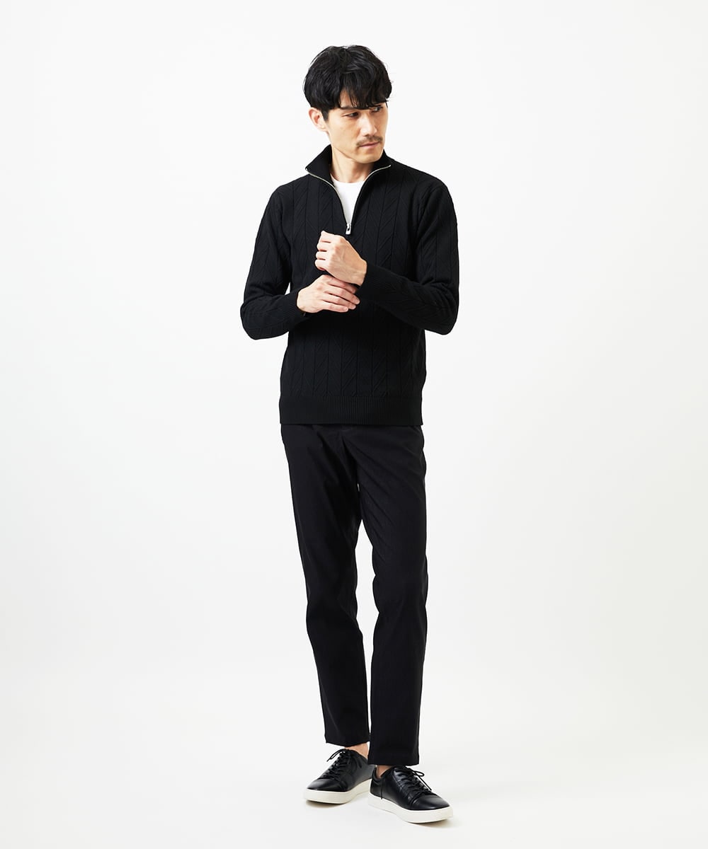 MKFAD62110 MK MICHEL KLEIN HOMME(MKミッシェルクランオム) 【洗える/リサイクル糸使用】ハーフジップニット / ミックスヘリンボン ブラック