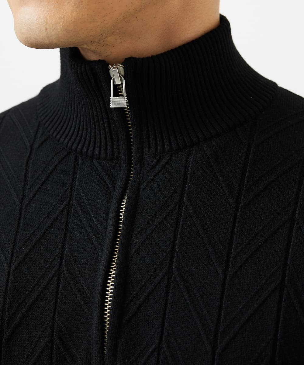 MKFAD62110 MK MICHEL KLEIN HOMME(MKミッシェルクランオム) 【洗える/リサイクル糸使用】ハーフジップニット / ミックスヘリンボン ブラック