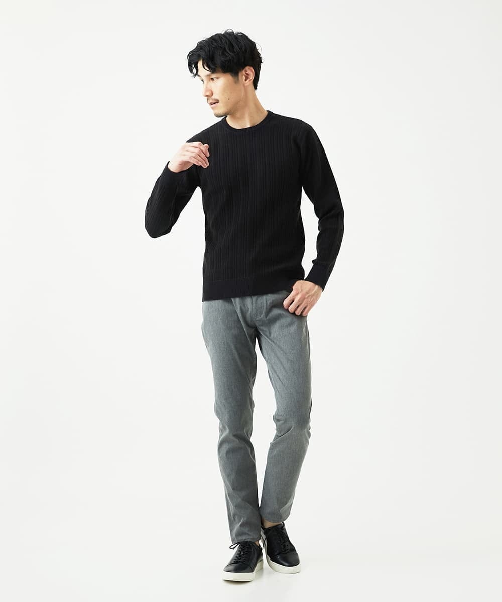MKFAD63099 MK MICHEL KLEIN HOMME(MKミッシェルクランオム) 【クルーネック/洗濯機で洗える】ランダムタックストライプクルーネックニット ネイビー