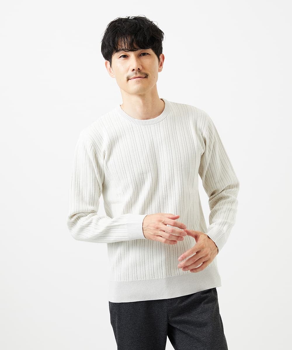 MKFAD63099 MK MICHEL KLEIN HOMME(MKミッシェルクランオム) 【クルーネック/洗濯機で洗える】ランダムタックストライプクルーネックニット ライトグレー