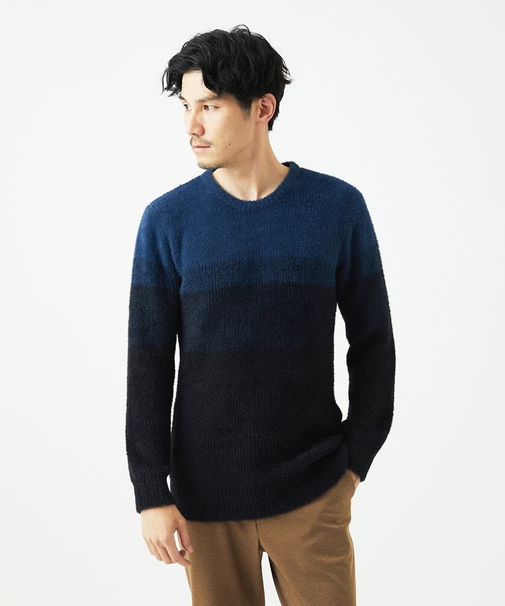 MKFAF25095 MK MICHEL KLEIN HOMME(MKミッシェルクランオム) 【洗える/ソフトタッチ】プルオーバーニット / フェザーヤーン ネイビー