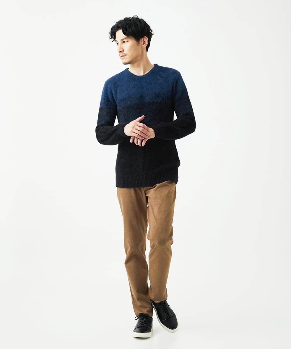 MKFAF25095 MK MICHEL KLEIN HOMME(MKミッシェルクランオム) 【洗える/ソフトタッチ】プルオーバーニット / フェザーヤーン ネイビー