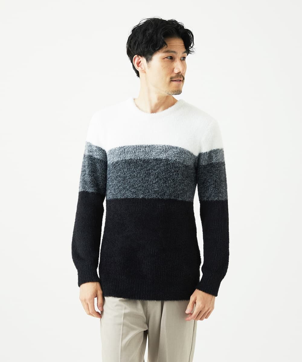 MKFAF25095 MK MICHEL KLEIN HOMME(MKミッシェルクランオム) 【洗える/ソフトタッチ】プルオーバーニット / フェザーヤーン ブラック