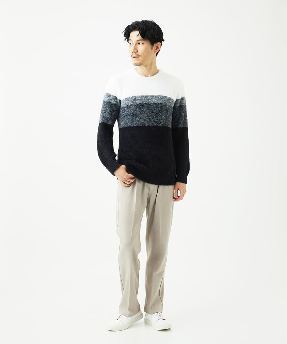 MKFAF25095 MK MICHEL KLEIN HOMME(MKミッシェルクランオム) 【洗える/ソフトタッチ】プルオーバーニット / フェザーヤーン ブラック