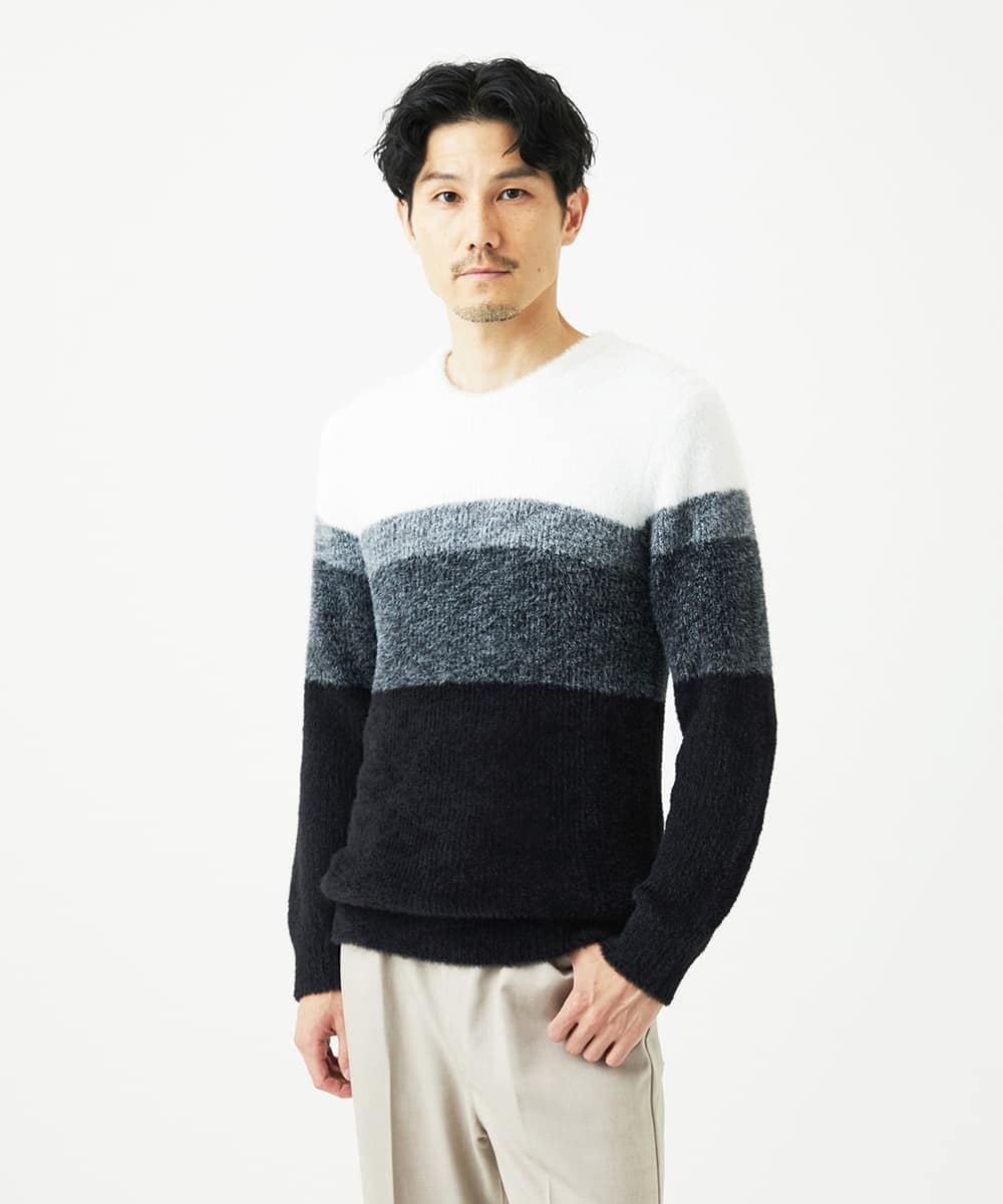 MKFAF25095 MK MICHEL KLEIN HOMME(MKミッシェルクランオム) 【洗える/ソフトタッチ】プルオーバーニット / フェザーヤーン ブラック