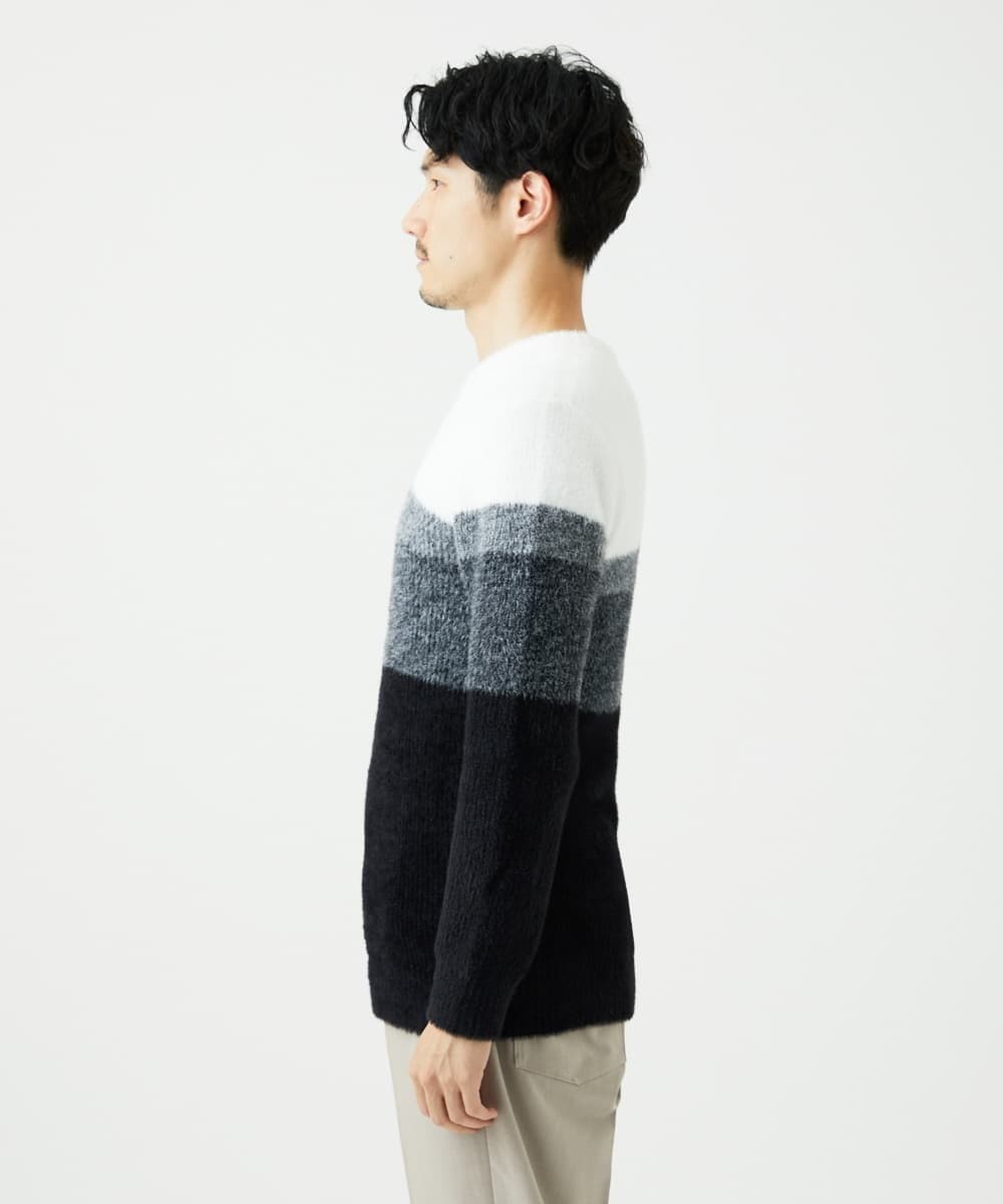 MKFAF25095 MK MICHEL KLEIN HOMME(MKミッシェルクランオム) 【洗える/ソフトタッチ】プルオーバーニット / フェザーヤーン ブラック