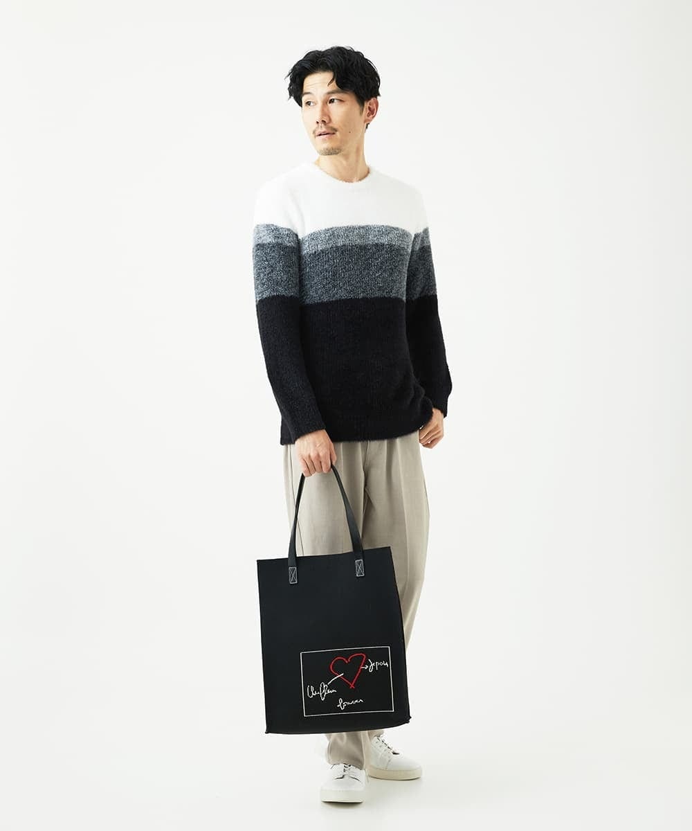 MKFAF25095 MK MICHEL KLEIN HOMME(MKミッシェルクランオム) 【洗える/ソフトタッチ】プルオーバーニット / フェザーヤーン ブラック
