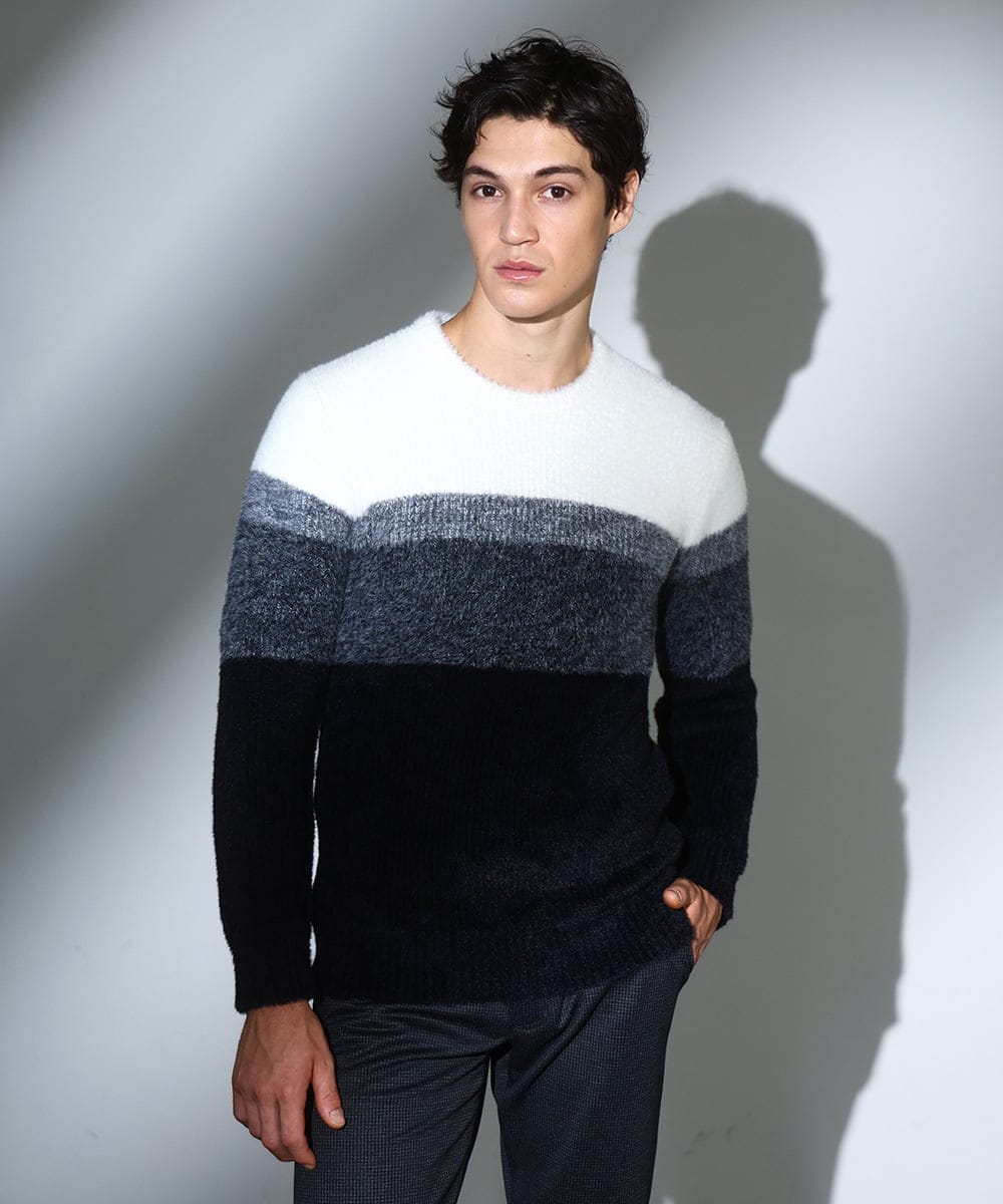 MKFAF25095 MK MICHEL KLEIN HOMME(MKミッシェルクランオム) 【洗える/ソフトタッチ】プルオーバーニット / フェザーヤーン ブラック