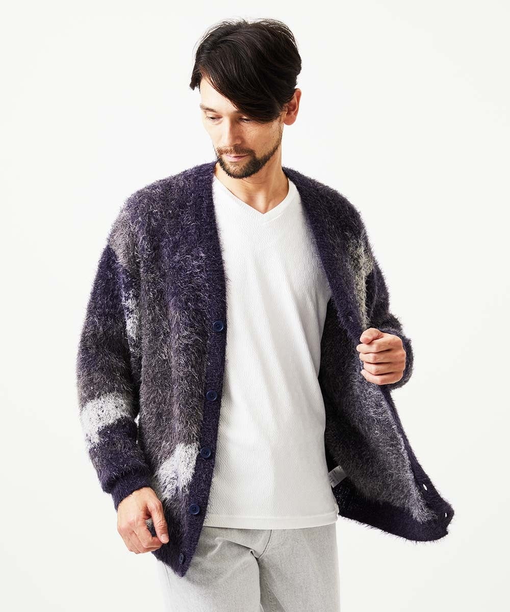 MKFAF82120 MK MICHEL KLEIN HOMME(MKミッシェルクランオム) 【リラックスサイズ/フリーサイズ】マーブルシャギーカーディガン ブルー