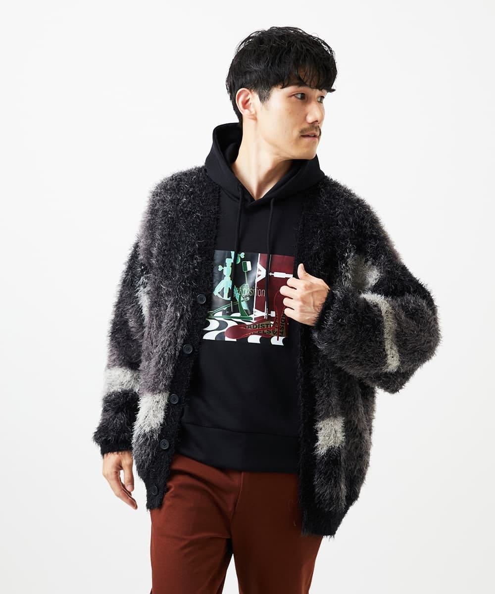 MKFAF82120 MK MICHEL KLEIN HOMME(MKミッシェルクランオム) 【リラックスサイズ/フリーサイズ】マーブルシャギーカーディガン ブラック