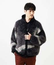 MKFAF82120 MK MICHEL KLEIN HOMME(MKミッシェルクランオム) 【リラックスサイズ/フリーサイズ】マーブルシャギーカーディガン ブラック