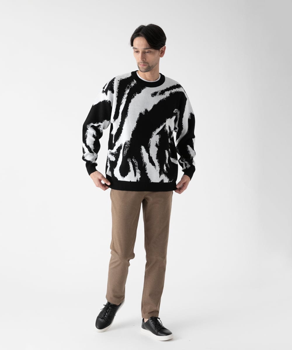 MKFAF85090 MK MICHEL KLEIN HOMME(MKミッシェルクランオム) 【リラックスシルエット/洗える】ジャガードニット ブラック