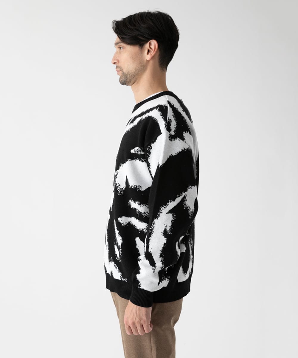 MKFAF85090 MK MICHEL KLEIN HOMME(MKミッシェルクランオム) 【リラックスシルエット/洗える】ジャガードニット ブラック