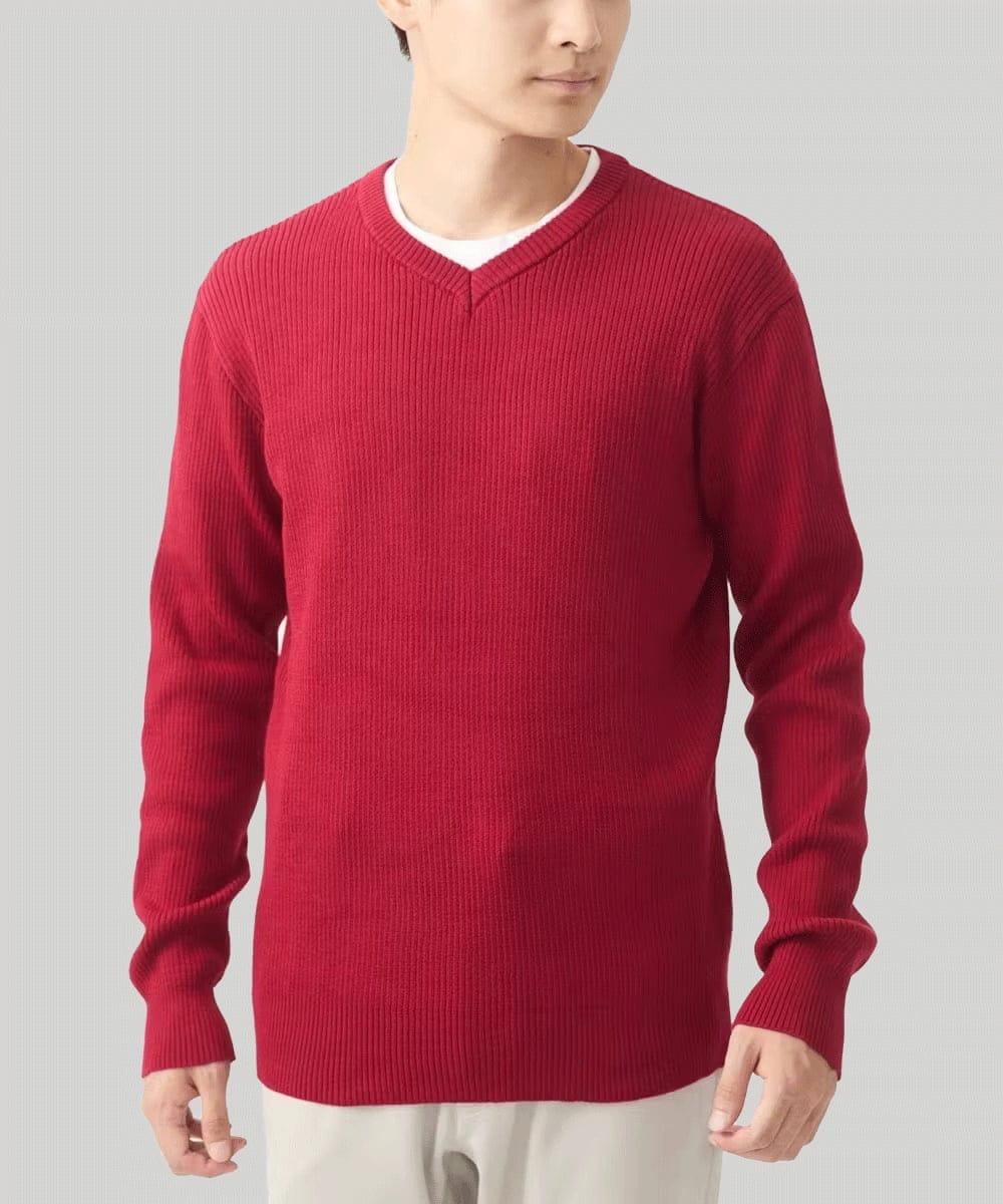 MKFDA65089 MK MICHEL KLEIN HOMME(MKミッシェルクランオム) 【在庫限り！/洗える/冬春兼用】Vネックニット/綿タッチポリエステル レッド