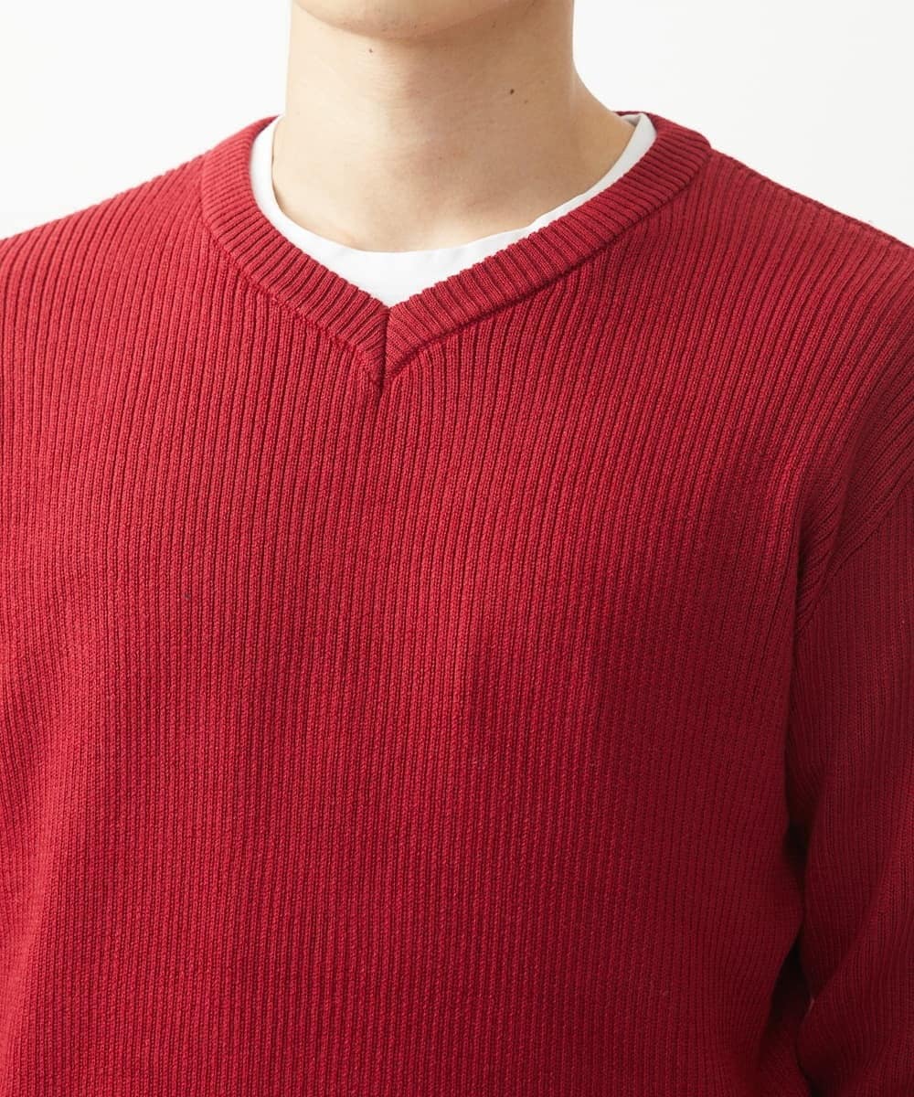 MKFDA65089 MK MICHEL KLEIN HOMME(MKミッシェルクランオム) 【在庫限り！/洗える/冬春兼用】Vネックニット/綿タッチポリエステル レッド