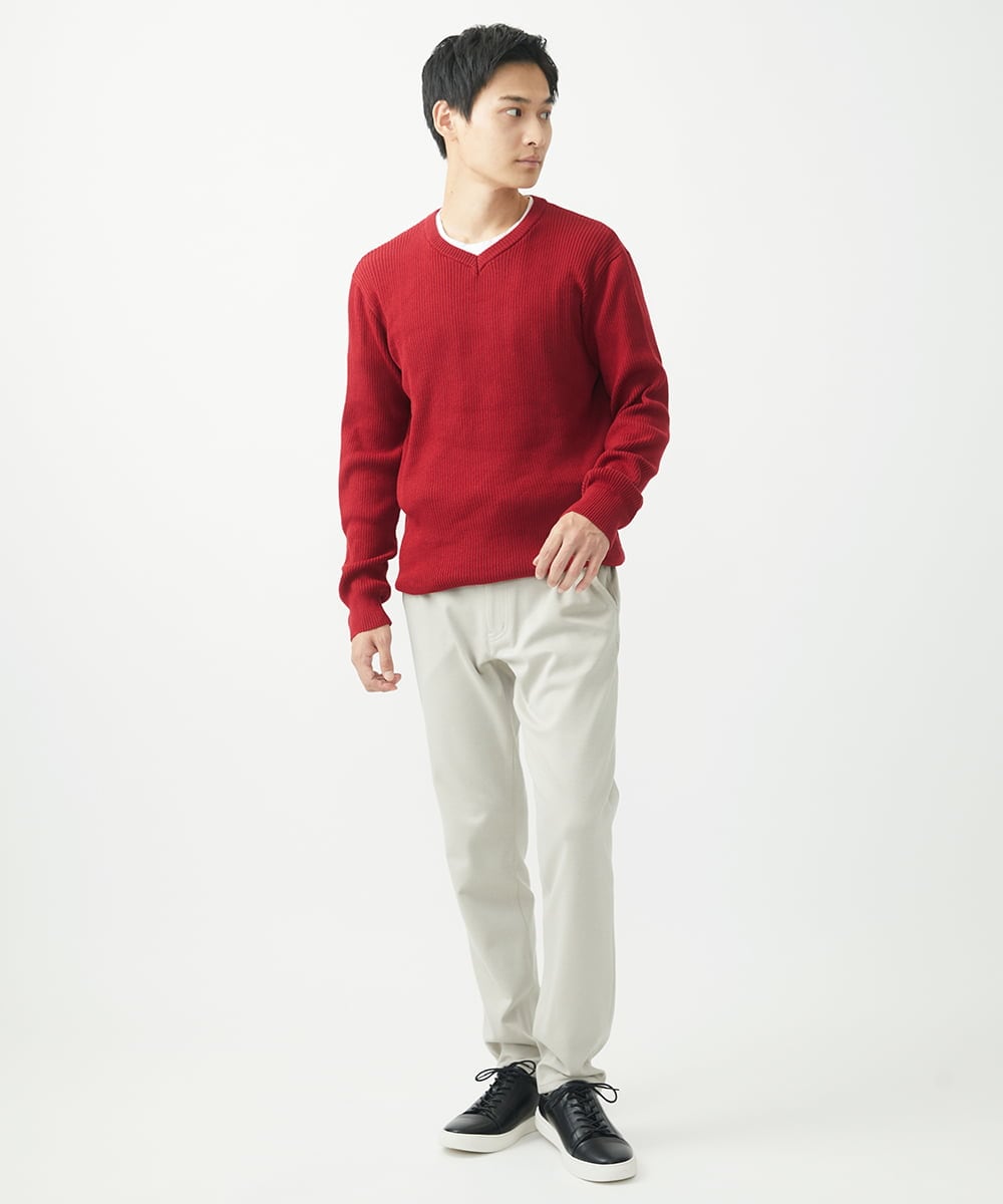 MKFDA65089 MK MICHEL KLEIN HOMME(MKミッシェルクランオム) 【在庫限り！/洗える/冬春兼用】Vネックニット/綿タッチポリエステル レッド