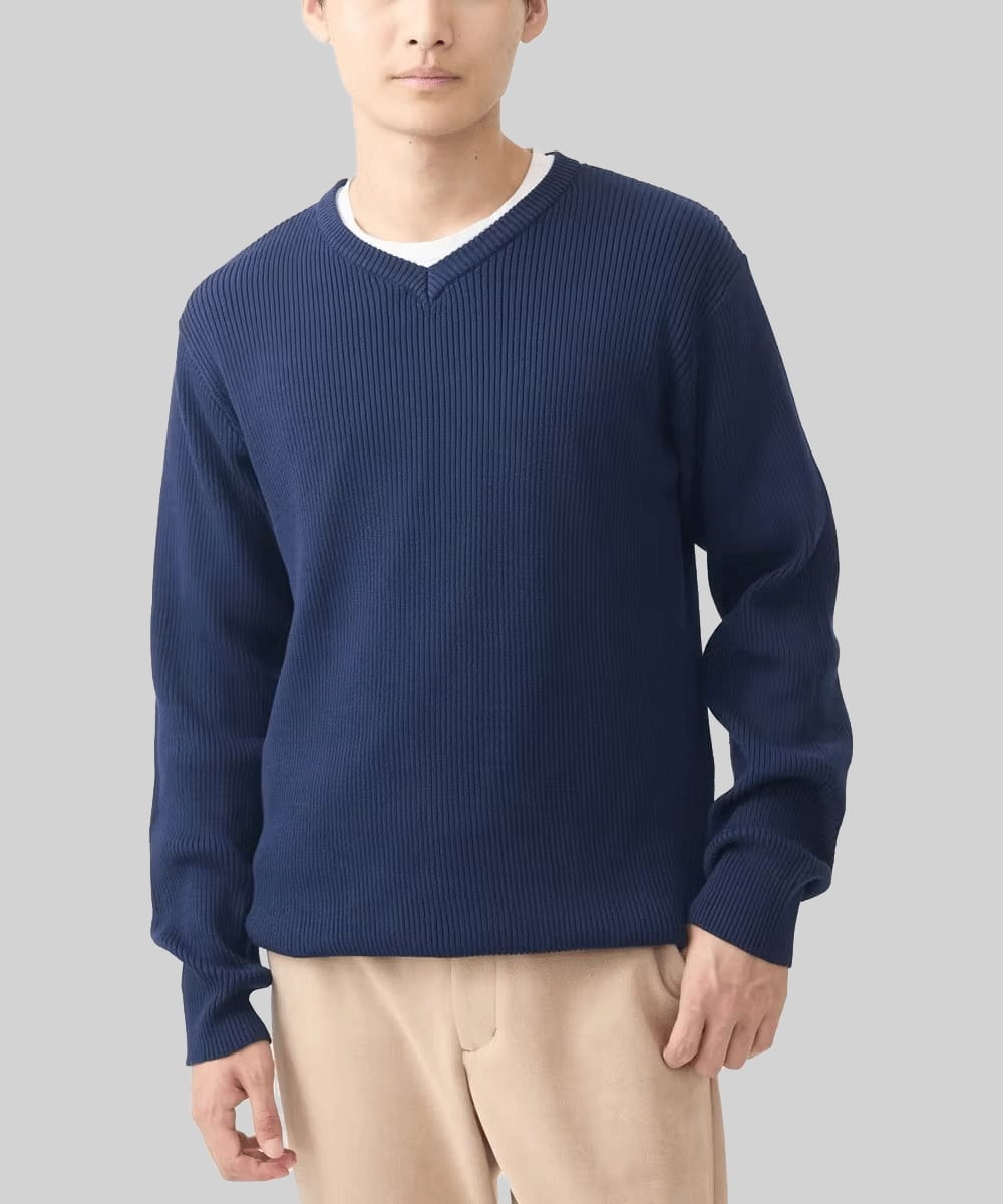 MKFDA65089 MK MICHEL KLEIN HOMME(MKミッシェルクランオム) 【在庫限り！/洗える/冬春兼用】Vネックニット/綿タッチポリエステル ネイビー