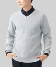 MKFDA65089 MK MICHEL KLEIN HOMME(MKミッシェルクランオム) 【在庫限り！/洗える/冬春兼用】Vネックニット/綿タッチポリエステル ライトグレー