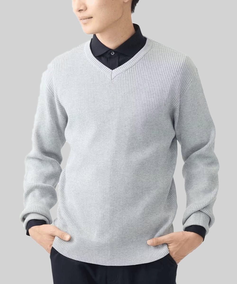 MKFDA65089 MK MICHEL KLEIN HOMME(MKミッシェルクランオム) 【在庫限り！/洗える/冬春兼用】Vネックニット/綿タッチポリエステル ライトグレー
