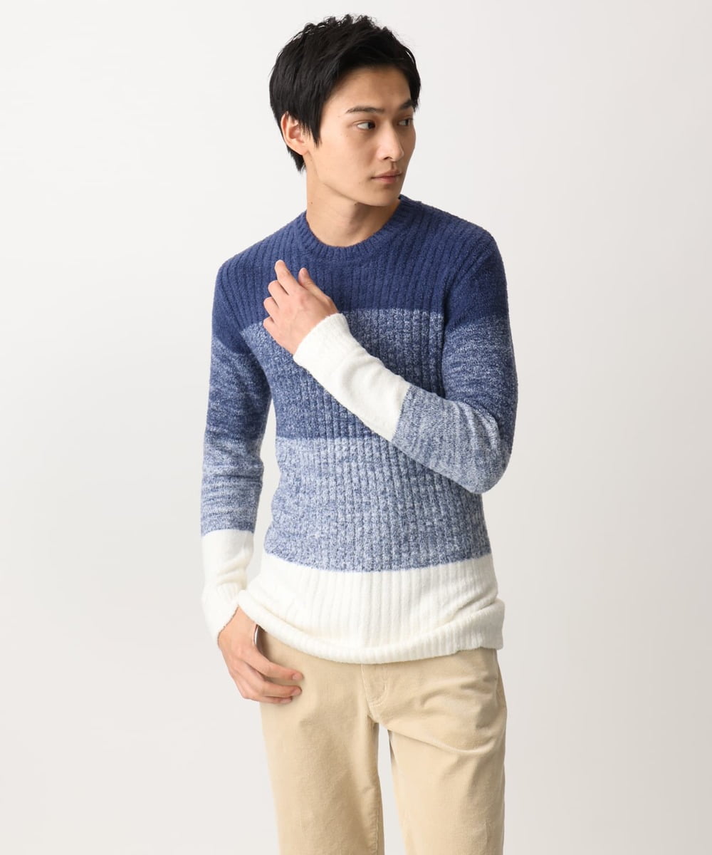 MKFDC21099 MK MICHEL KLEIN HOMME(MKミッシェルクランオム) 【ふわふわ感触／ギフト／洗える】クルーネックニット / フェザーモールヤーン ネイビー