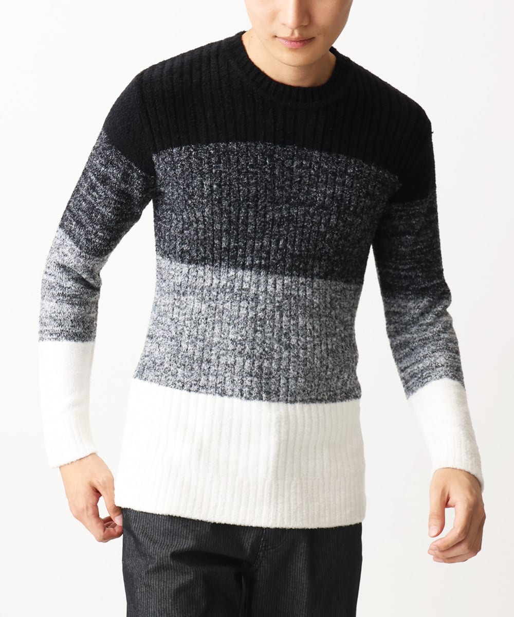 MKFDC21099 MK MICHEL KLEIN HOMME(MKミッシェルクランオム) 【ふわふわ感触／ギフト／洗える】クルーネックニット / フェザーモールヤーン ブラック