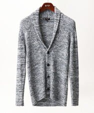 MKFDC22130 MK MICHEL KLEIN HOMME(MKミッシェルクランオム) 【5色展開／ギフト／洗える】ショールカラーカーディガン / フェザーモールヤーン グレー