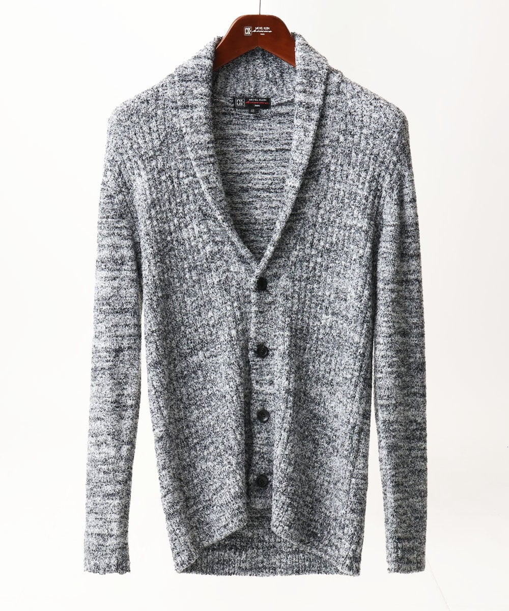 MKFDC22130 MK MICHEL KLEIN HOMME(MKミッシェルクランオム) 【5色展開／ギフト／洗える】ショールカラーカーディガン / フェザーモールヤーン グレー