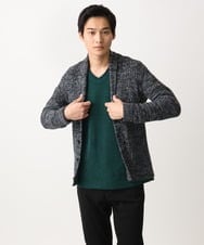 MKFDC22130 MK MICHEL KLEIN HOMME(MKミッシェルクランオム) 【5色展開／ギフト／洗える】ショールカラーカーディガン / フェザーモールヤーン ダークグレー