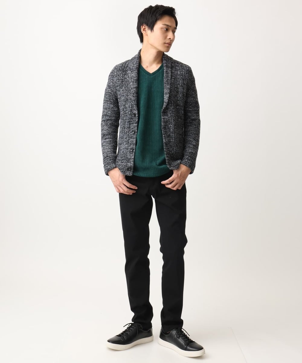MKFDC22130 MK MICHEL KLEIN HOMME(MKミッシェルクランオム) 【5色展開／ギフト／洗える】ショールカラーカーディガン / フェザーモールヤーン ダークグレー