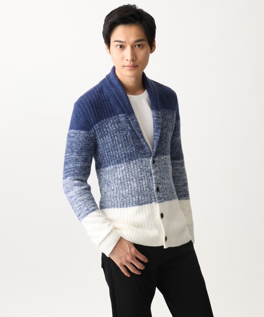 MKFDC22130 MK MICHEL KLEIN HOMME(MKミッシェルクランオム) 【5色展開／ギフト／洗える】ショールカラーカーディガン / フェザーモールヤーン ダークグレー