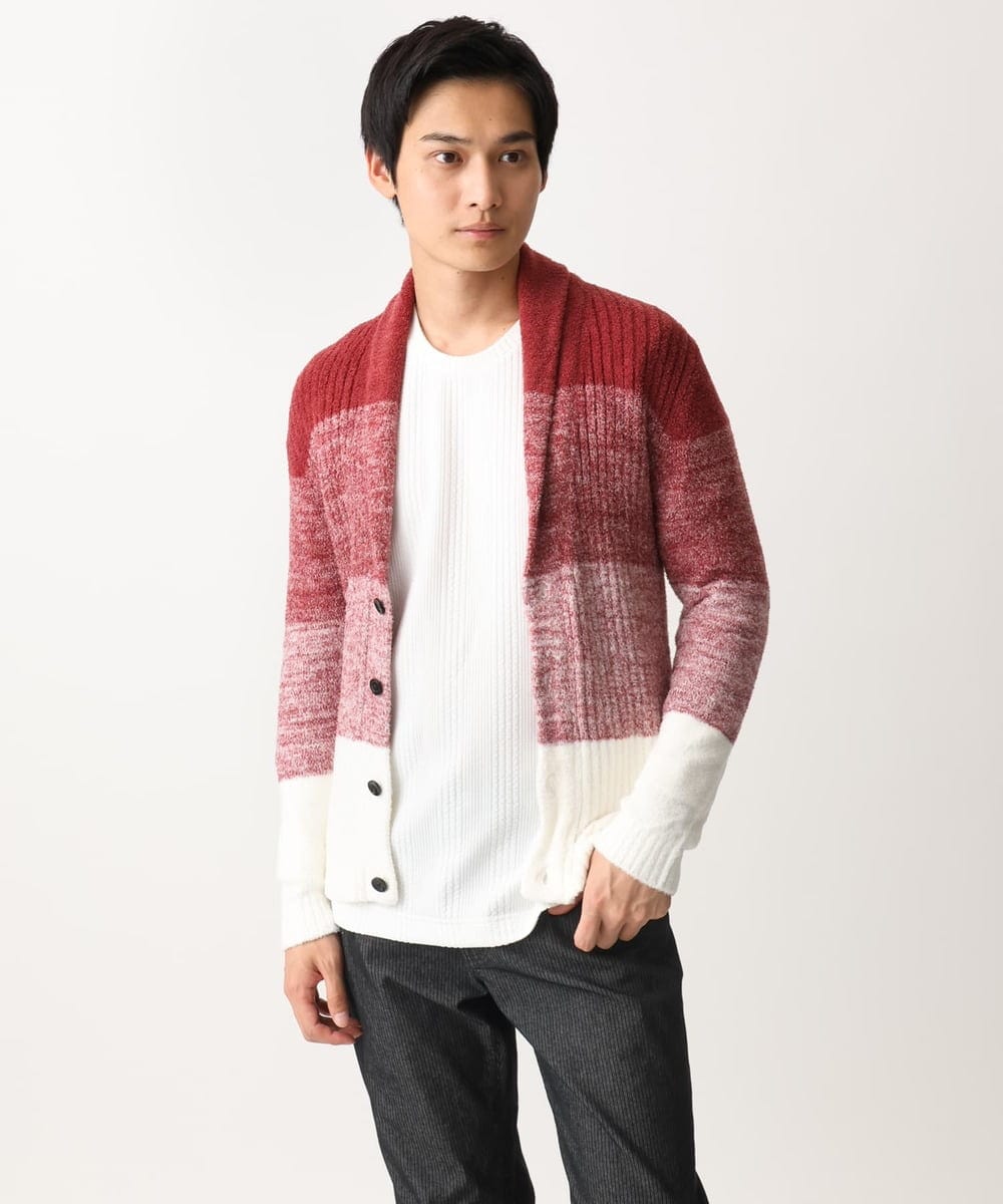 MKFDC22130 MK MICHEL KLEIN HOMME(MKミッシェルクランオム) 【5色展開／ギフト／洗える】ショールカラーカーディガン / フェザーモールヤーン ダークグレー