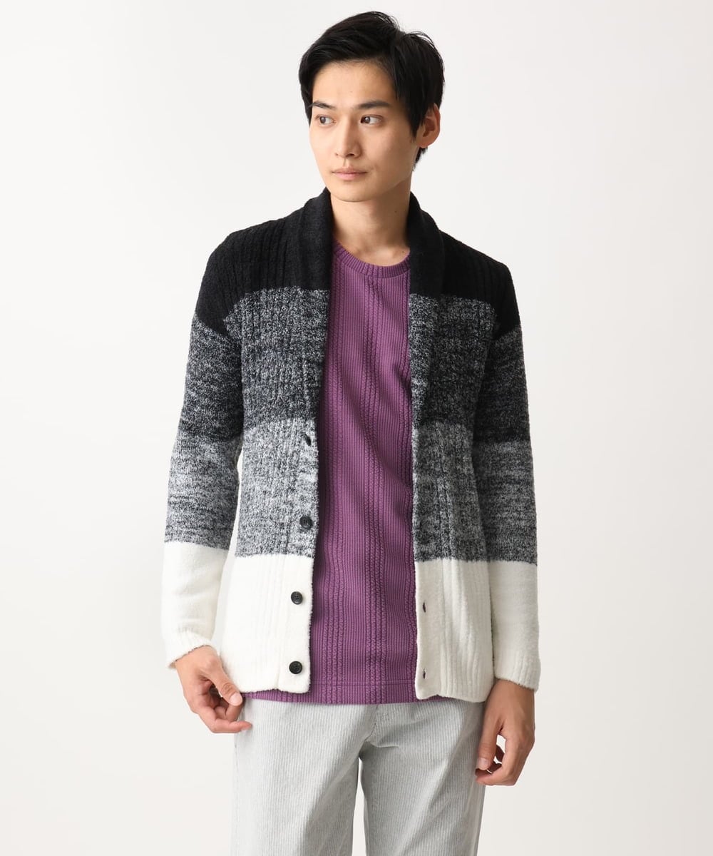 MKFDC22130 MK MICHEL KLEIN HOMME(MKミッシェルクランオム) 【5色展開／ギフト／洗える】ショールカラーカーディガン / フェザーモールヤーン ダークグレー