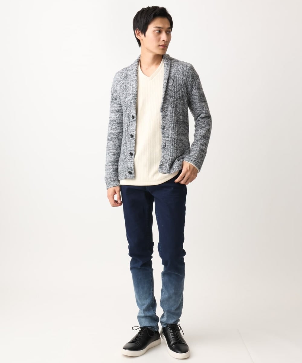 MKFDC22130 MK MICHEL KLEIN HOMME(MKミッシェルクランオム) 【5色展開／ギフト／洗える】ショールカラーカーディガン / フェザーモールヤーン ダークグレー