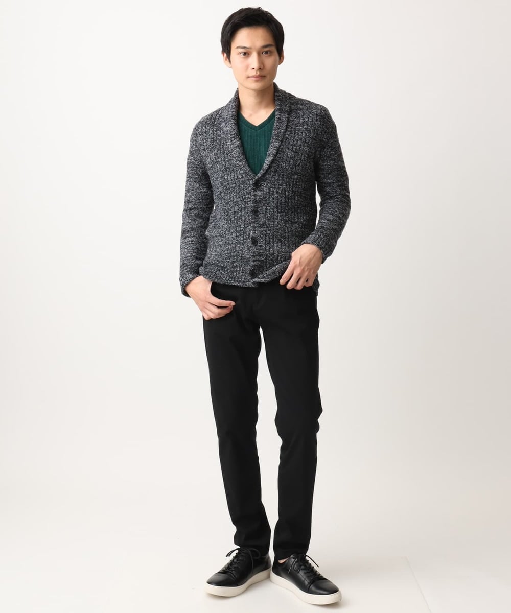 MKFDC22130 MK MICHEL KLEIN HOMME(MKミッシェルクランオム) 【5色展開／ギフト／洗える】ショールカラーカーディガン / フェザーモールヤーン ダークグレー