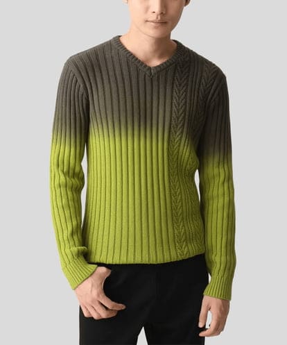 MKFDC40110 MK MICHEL KLEIN HOMME 【在庫限り！/秋・春着用可能/洗える/コットン糸】Vネックニット/グラデーションケーブル
