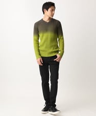MKFDC40110 MK MICHEL KLEIN HOMME(MKミッシェルクランオム) 【在庫限り！/秋・春着用可能/洗える/コットン糸】Vネックニット/グラデーションケーブル ブルー