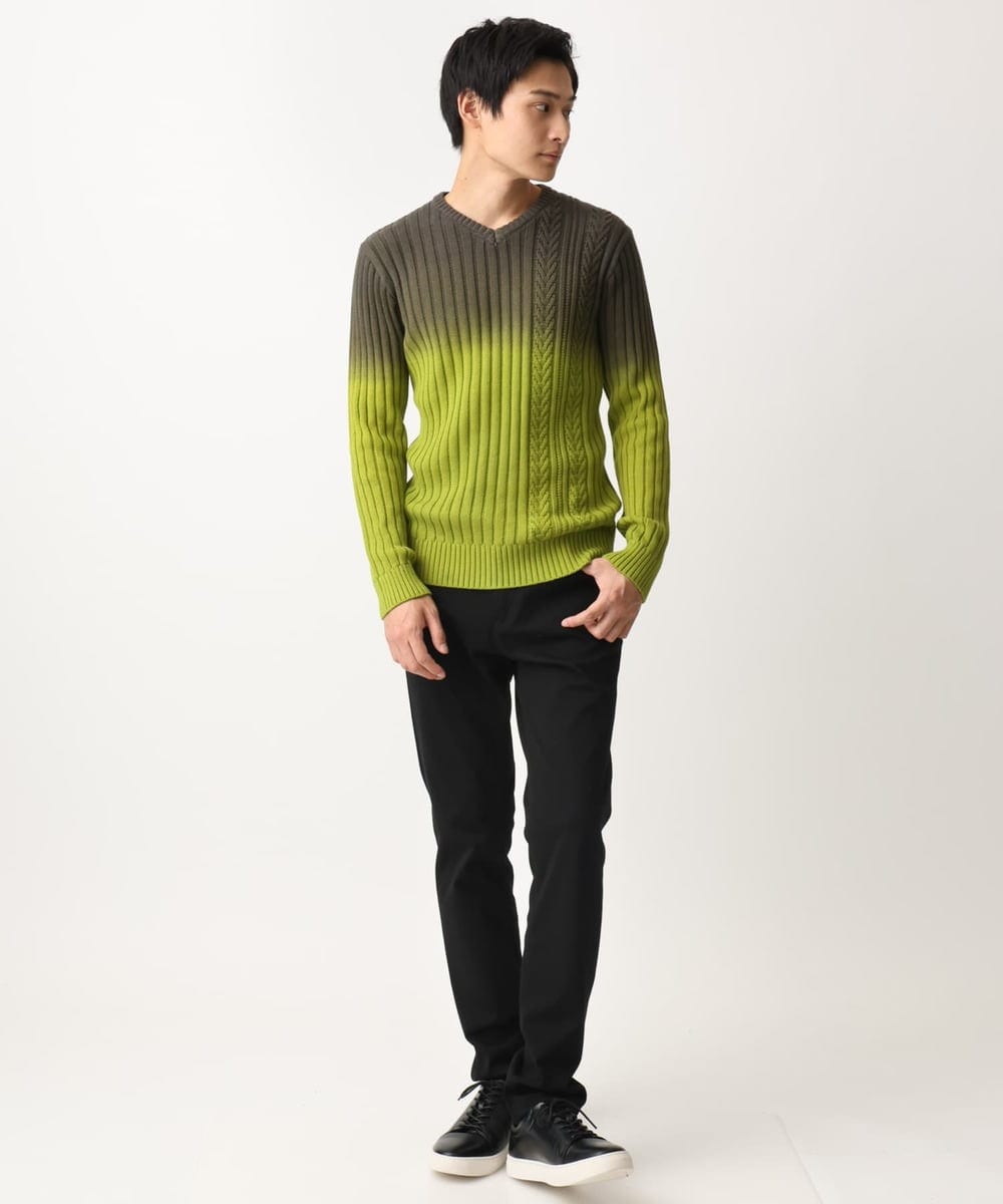 MKFDC40110 MK MICHEL KLEIN HOMME(MKミッシェルクランオム) 【在庫限り！/秋・春着用可能/洗える/コットン糸】Vネックニット/グラデーションケーブル ブルー