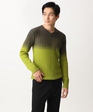 MKFDC40110 MK MICHEL KLEIN HOMME(MKミッシェルクランオム) 【在庫限り！/秋・春着用可能/洗える/コットン糸】Vネックニット/グラデーションケーブル ブルー