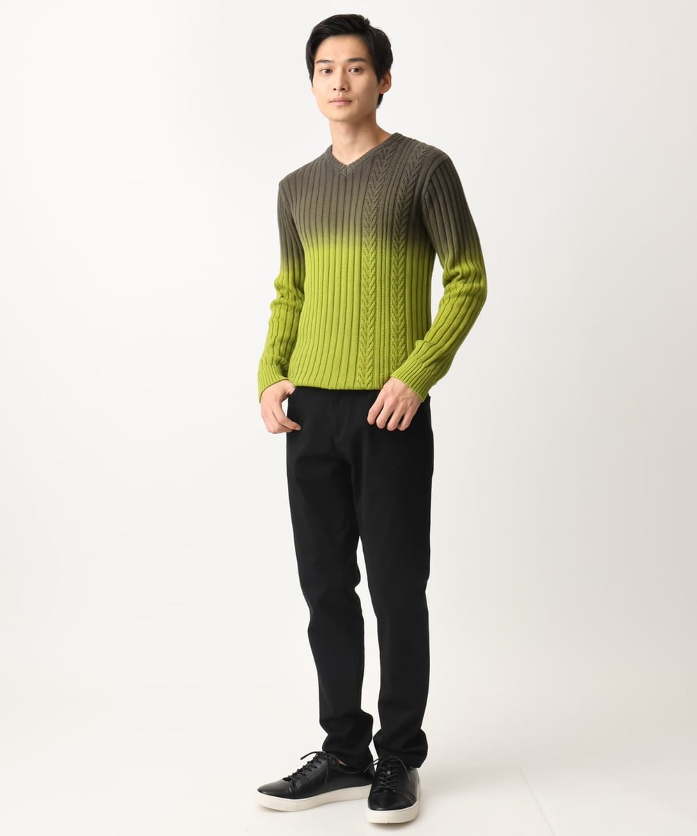 MKFDC40110 MK MICHEL KLEIN HOMME(MKミッシェルクランオム) 【在庫限り！/秋・春着用可能/洗える/コットン糸】Vネックニット/グラデーションケーブル ブルー