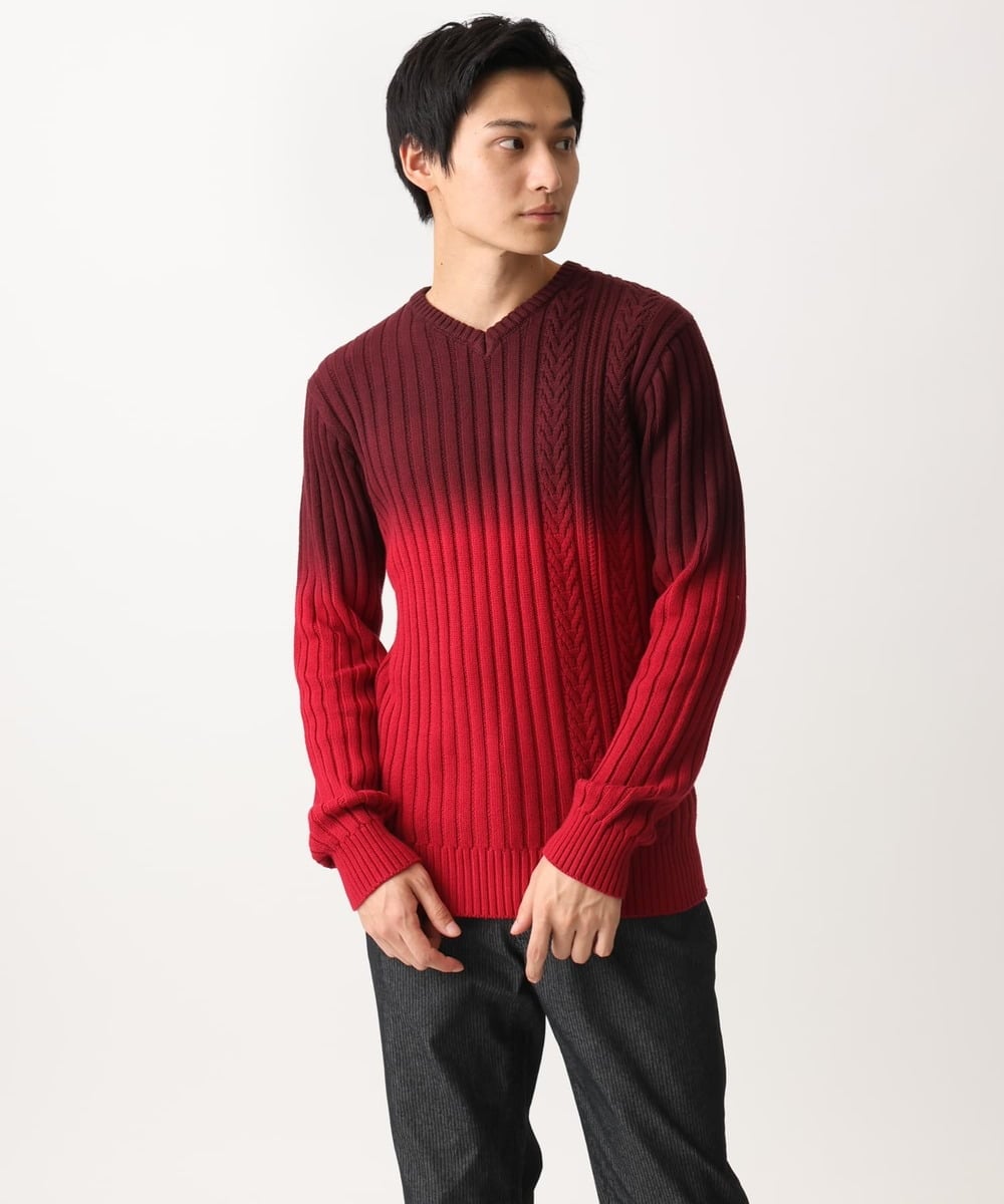 MKFDC40110 MK MICHEL KLEIN HOMME(MKミッシェルクランオム) 【在庫限り！/秋・春着用可能/洗える/コットン糸】Vネックニット/グラデーションケーブル ブルー