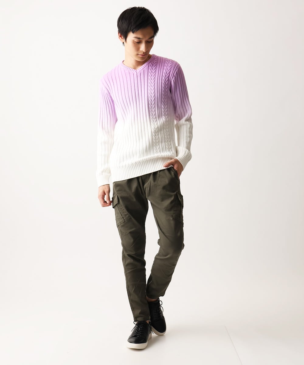 MKFDC42110 MK MICHEL KLEIN HOMME(MKミッシェルクランオム) 【残りわずか/天然素材使用/洗える】グラデーションケーブルニット ピンク