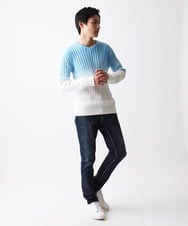 MKFDC42110 MK MICHEL KLEIN HOMME(MKミッシェルクランオム) 【残りわずか/天然素材使用/洗える】グラデーションケーブルニット ライトブルー