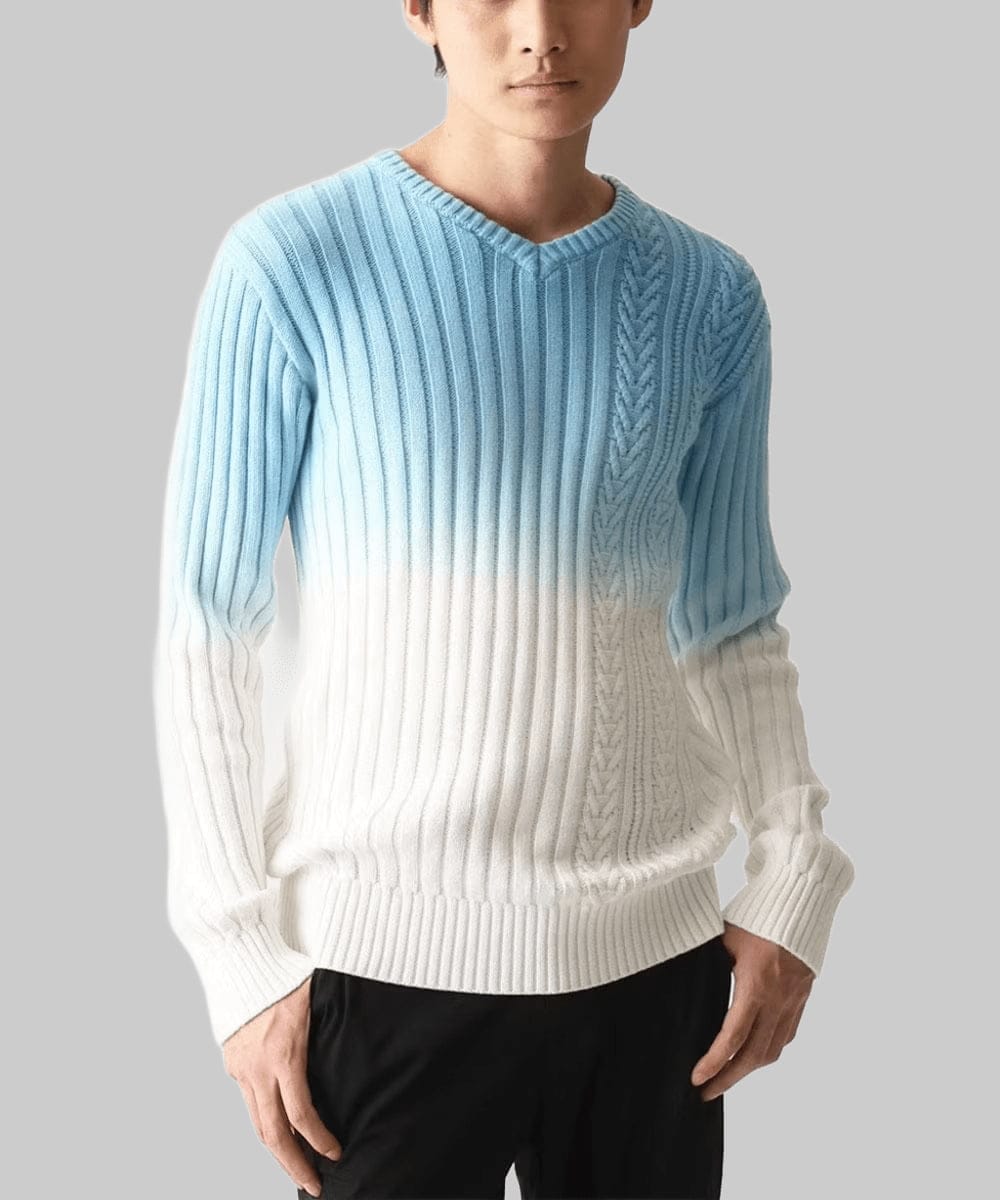 MKFDC42110 MK MICHEL KLEIN HOMME(MKミッシェルクランオム) 【残りわずか/天然素材使用/洗える】グラデーションケーブルニット ライトブルー